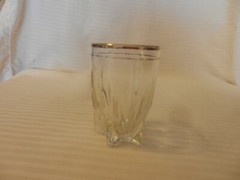 Vintage 3.25″ Tall Clear Shot Glass With Gold Rim Star Footed Engraved Details