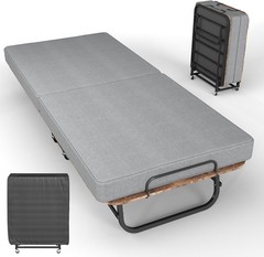 Adults Folding Guest Bed Heavy Duty Portable Bed Sleeping Cot with 6cm Mattress