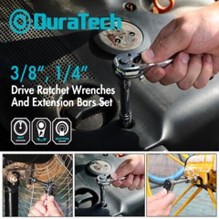 DURATECH 4PCS 1/4″ 3/8″ Drive Stubby Ratchet Set with 2 Extension Bar 72-Tooth