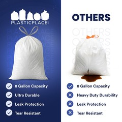Plasticplace 8 Gallon White Trash Bags, 0.7 Mil, 200 Case
