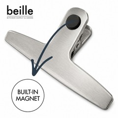 Beille 6 Inch Jumbo Stainless Steel Magnetic Bag Clip, Kitchen Clips (2 Pack)