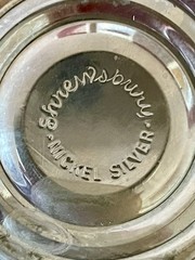 Vtg Shrewsbury Nickel~Silver removable Bottom Glass Pedestal Cake Stand 6.75”