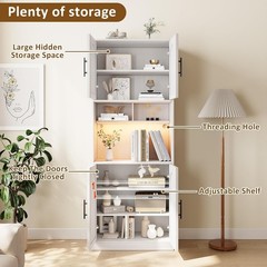 71″ Tall Pantry Cabinet w/LED Lights ,Kitchen Storage Hutch with Microwave Stand
