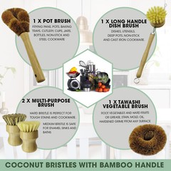 Bamboo Dish Brush Set for Eco-friendly Home Wooden Kitchen Cleaning Set 5 Pieces
