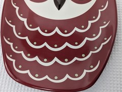Vintage Katie Brown Owl Serving Platter Meijer Whimsical Red White Green Eyes