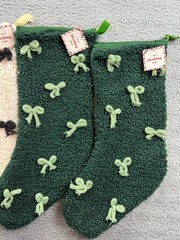 Sherpa Fleece Christmas Stockings Set 4 Bows Red Green White Large Cozy Decor