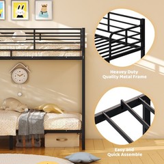 Twin Over Twin Bunk Bed Heavy Duty Metal Bunk Bed Frame for Adults Teens Black