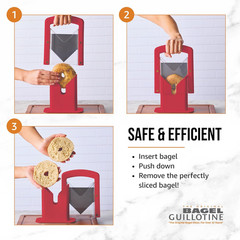 Bagel Guillotine Universal Slicer with Built-in Finger Safety Shield, 9.25″, Red