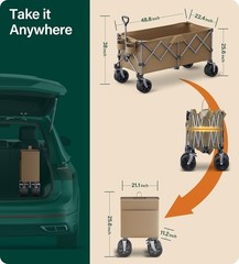 Heavy Duty Collapsible Folding Wagon Beach Wagon Cart Utility Grocery Cart-Brown