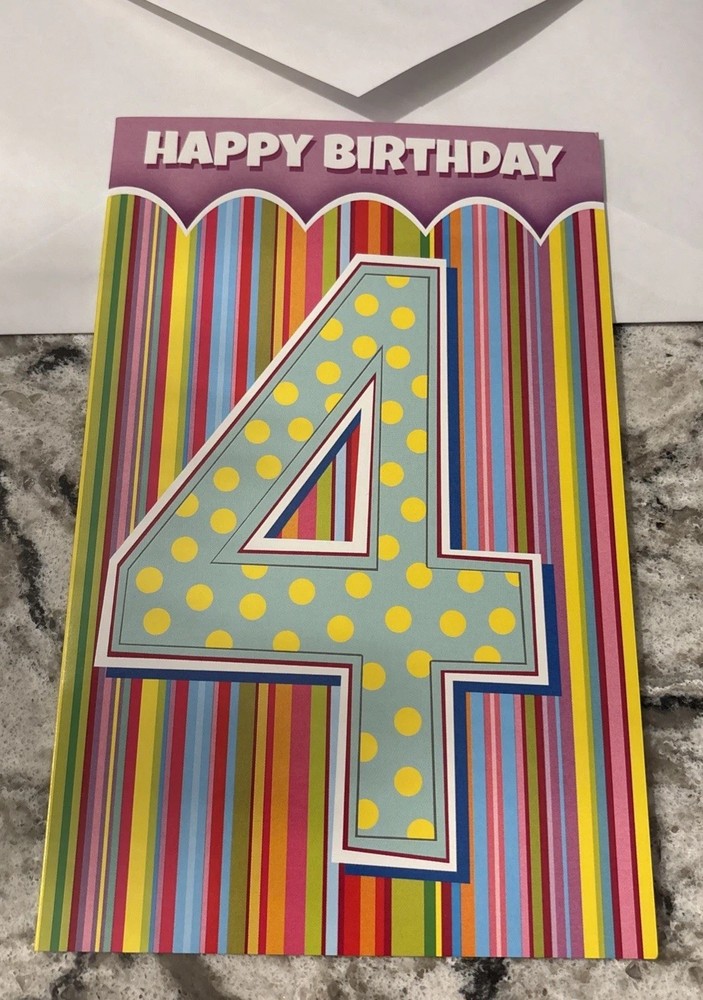Happy 4th Birthday 4 Years Old Super Fun Day 5”x7.75” Stockwell Greeting Card