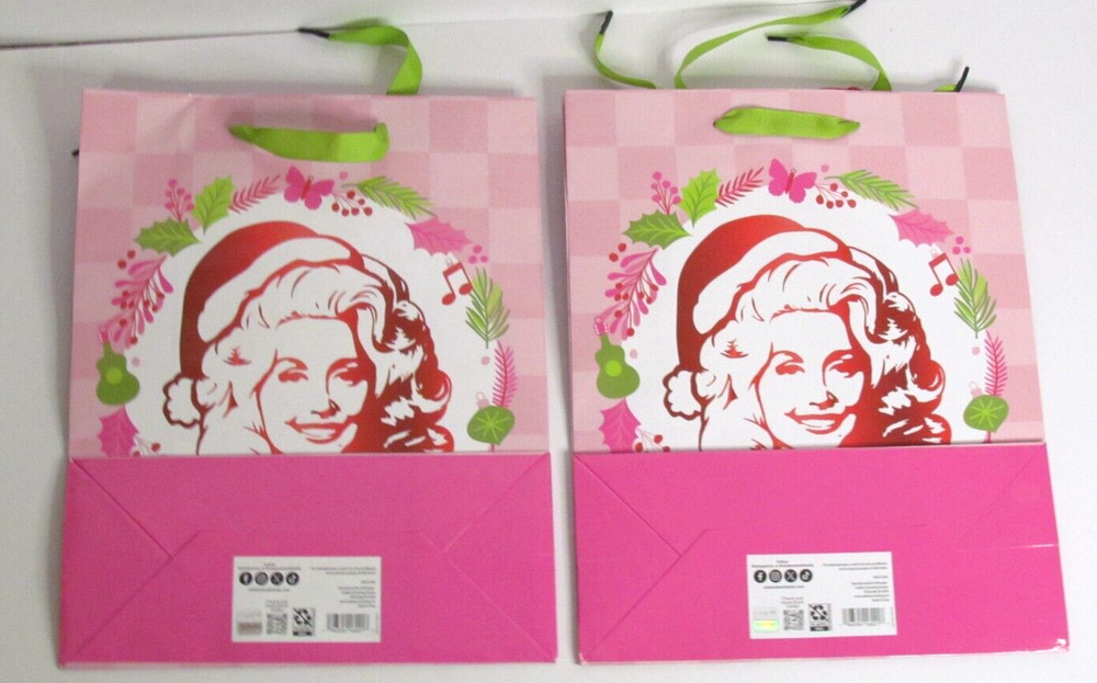 Dolly Parton Christmas Holiday Anytime Gift Bag w/ Tissue Paper, Lot of 2 Bags