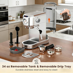 20 Bar Compact Espresso Machine with Milk Frother & 34oz Removable Water Tank