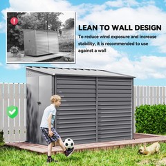 4.6′ x 9′ Metal Outdoor Storage Shed with Lockable Doors, Gray
