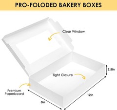 48pcs Bakery Boxes,12x8x2.5 Inches Cookie Boxes with 3 Style Window for Choco…