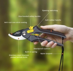 4 PACK! Pro Titanium Plated Pruning Hand Shears, Safety Lock Gardening Scissors