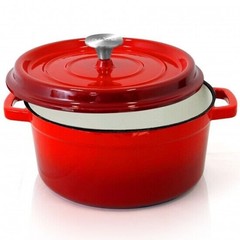NutriChef 12.7 in x 9.8 in 5qt Dutch Oven Pot Cast Iron & Enameled Red