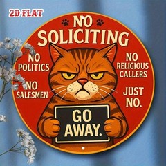 Funny No Soliciting Metal Sign Grumpy Cat Go Away Round Outdoor Yard Wall Art