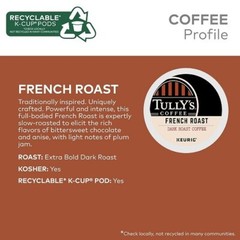 Tully’s Coffee French Roast, Dark Roast Coffee K-Cup Pods, 96 Count