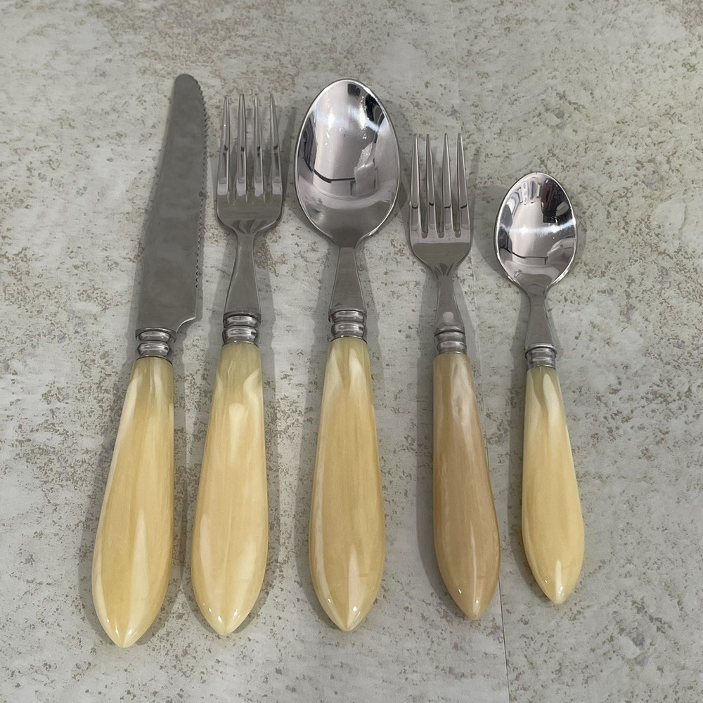Vintage 5-Piece Flatware Set Stainless Steel 18/10 Pearlized Handle France