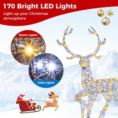 4.6 FT Pre-Lit Christmas Reindeer w/170 Bright LED Lights Zip Ties Ground Stakes