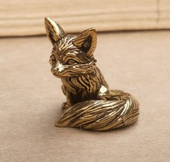 1PCS Brass Fox Animal Statue Small Sculpture Tabletop Figurine Home Decor Gifts