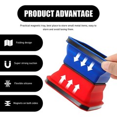 FSTURIOS 2PCS Collapsible Magnetic Parts Tray, 4.5″ Square 2PCS, Green+Red