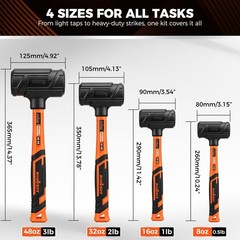 HORUSDY 4-Piece Dead Blow Hammer Set (0.5lb, 1lb, 2lb, 3lb) – One-Piece Molded