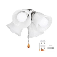 Brushed Nickel Fan Light Kit, 4-Light, 3000K, 750lm, Alabaster Glass, 10.3in W