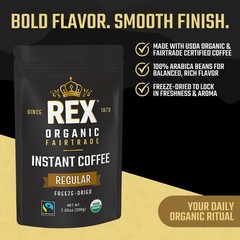 Rex Coffee Organic Fairtrade Freeze-Dried Instant Medium Roast Arabica, 7.05 oz