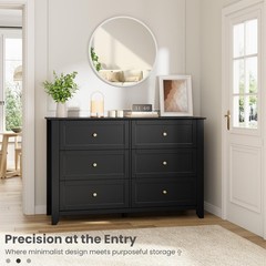 Black 6 Drawer Dresser for Bedroom Large Dresser Modern Wooden Chests of Drawers