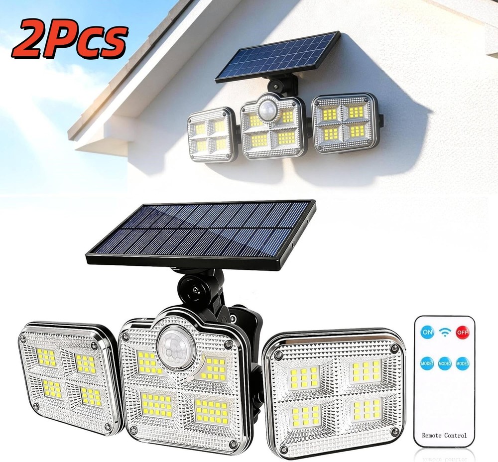 2 Pack LED Solar Lights 3-Head Outdoor Waterproof Motion Sensor Security Lamp