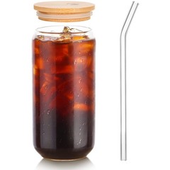 1 Pack Glass Cup, 16oz Drinking Glass with Bamboo Lid and Straw, Beer Tumbler…