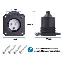 Trailer 15A 110 120V Ac RV Marine Power Flanged Inlet Port Plug + 18″ Cord