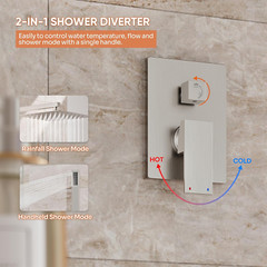 Shower System, 10” High Pressure Brushed Nickel Shower Head with Handheld Spray