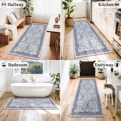 Machine Washable Soft Rug Runner, Indoor Floral Mat for Kitchen and Living Room