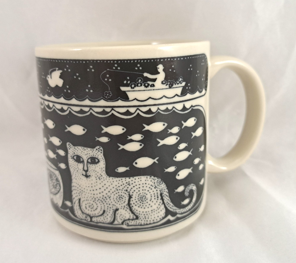 Taylor & NG 1976 Cat Fisherman Boat Fish 3.5” High Ceramic Coffee Mug