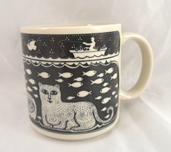 Taylor & NG 1976 Cat Fisherman Boat Fish 3.5” High Ceramic Coffee Mug