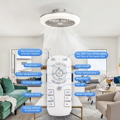 Modern Low Profile Enclosed Led Ceiling Fan 3 Colors Dimmable 6 Speeds Timing