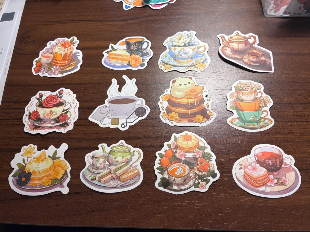 12 – Vinyl Tea Time and Tea Foods Stickers 1″ to 1.5″ in Size