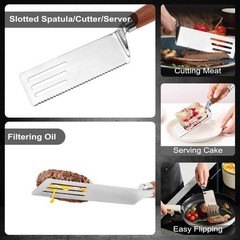 Stainless Steel Spatula Set of 3, Metal Spatulas for Cast Iron Silver