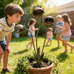Metal Carnivorous Plant Garden Stake, Spiky Venus Flytrap Garden Art Outdoor