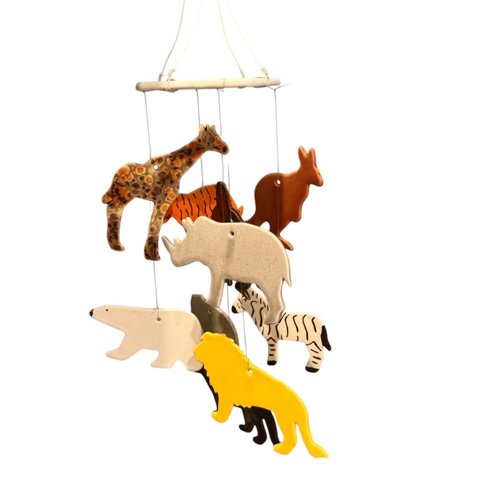 Zoo Animals Wind Chime Multicolor Ceramic Safari Mobile Vintage