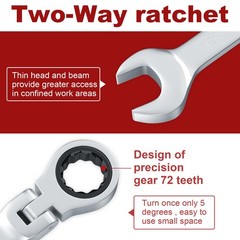 12Pc 8-19mm Metric Flexible Head Ratcheting Wrench Combination Spanner Tool Set