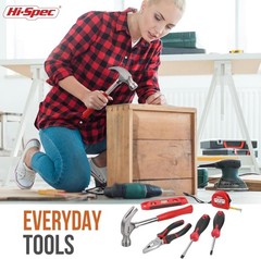 Hi-Spec Red Household Tool Kit Set with Toolbox for Home & Office Repair