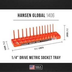 Hansen Global 1/4″ Drive Socket Tray Holder Set Metric SAE Standard Deep Orange