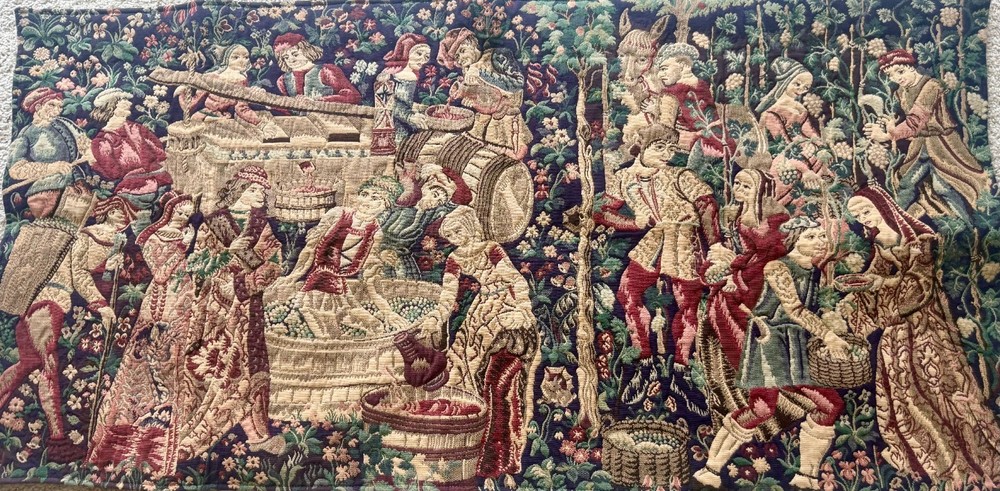 Tapisseries Du Lion French Tapestry “The Grape Harvest” Wall Hanging 26.5”X50.5”