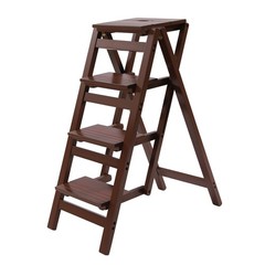 Wood Folding 4 Step Stool Ladder Adults Wood grain color Step Ladder 220lbs Load