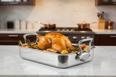 Mauviel Stainless Steel Roasting Pan With Rack, 15.7 x 11.8-In