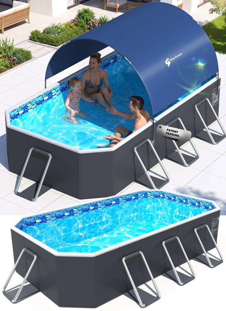 Durable Non Inflatable 90x50x20 Foldable Pool With Canopy For Adults And Kids