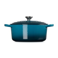Le Creuset Signature Cocotte 22cm Deep Teal 8.6in 3.5qt Cast Iron Silver Knob